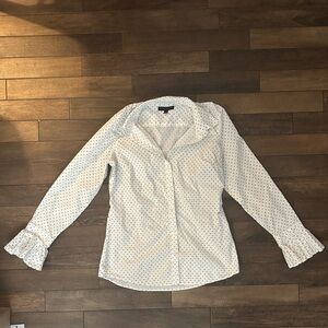Banana Republic White Polka Dot Fitted Button Down Shirt
